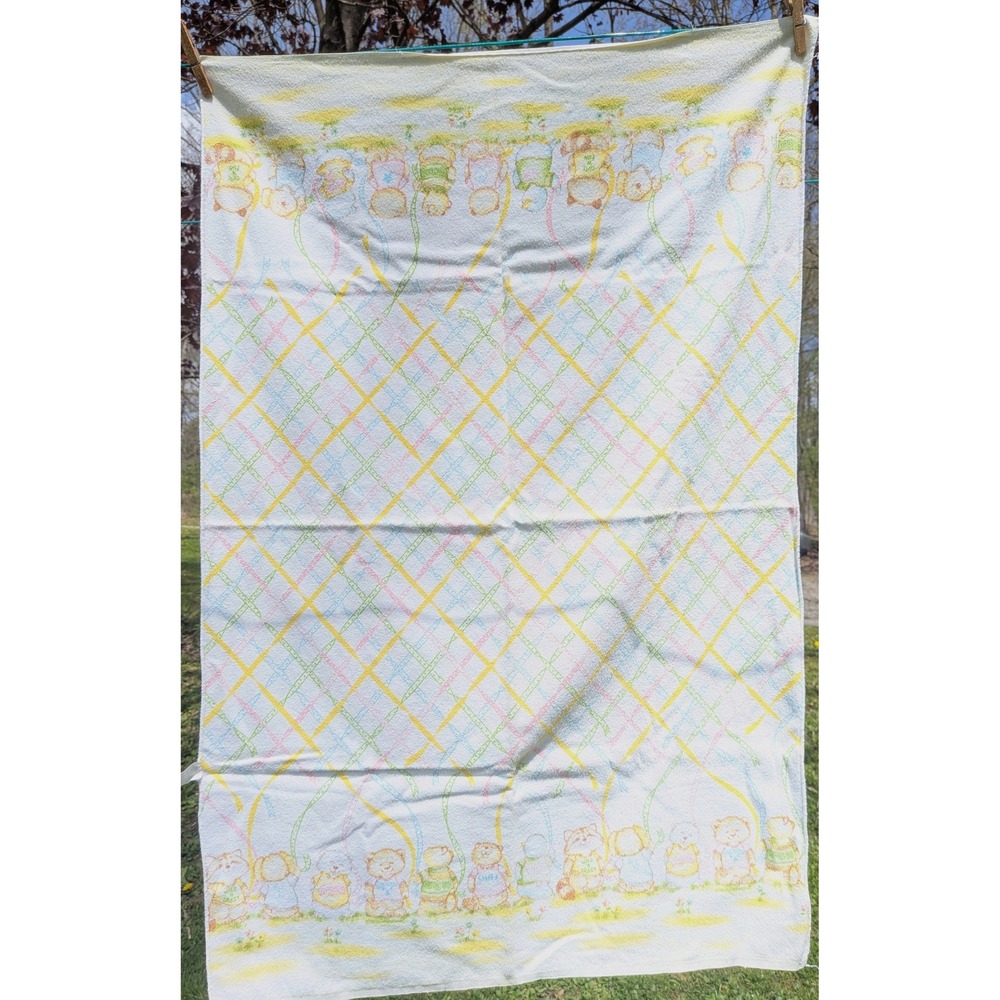 Shirt Tales 1980s Baby Receiving Blanket Vintage Animal Retro Nursery 40x25.5